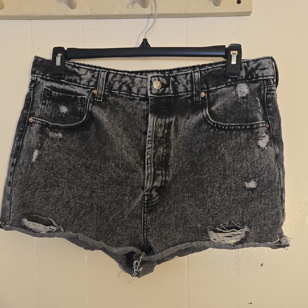 Wild Fable Charcoal Full Button Fly Distressed High Rise Jean Shorts